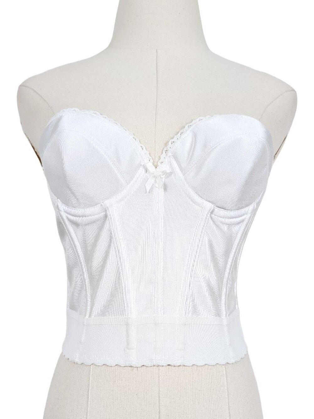 Vintage White Bustier Corset Strapless Size 36A Boning Satin Shapewear
